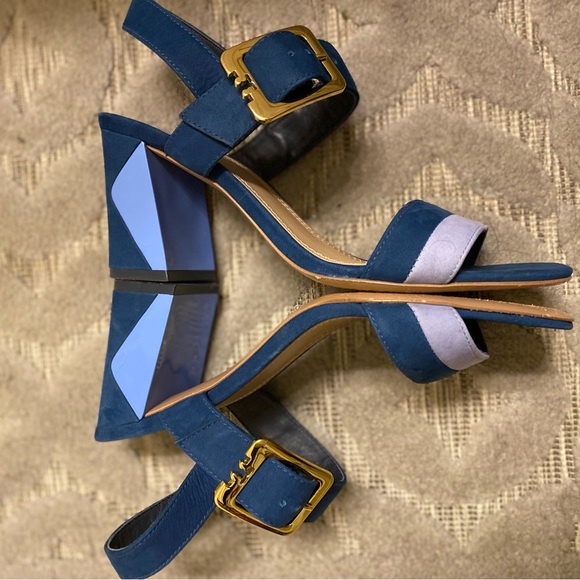 Tory Burch Palermo blue suede two tone strappy sandals - size 7 👡 - Picture 9 of 11
